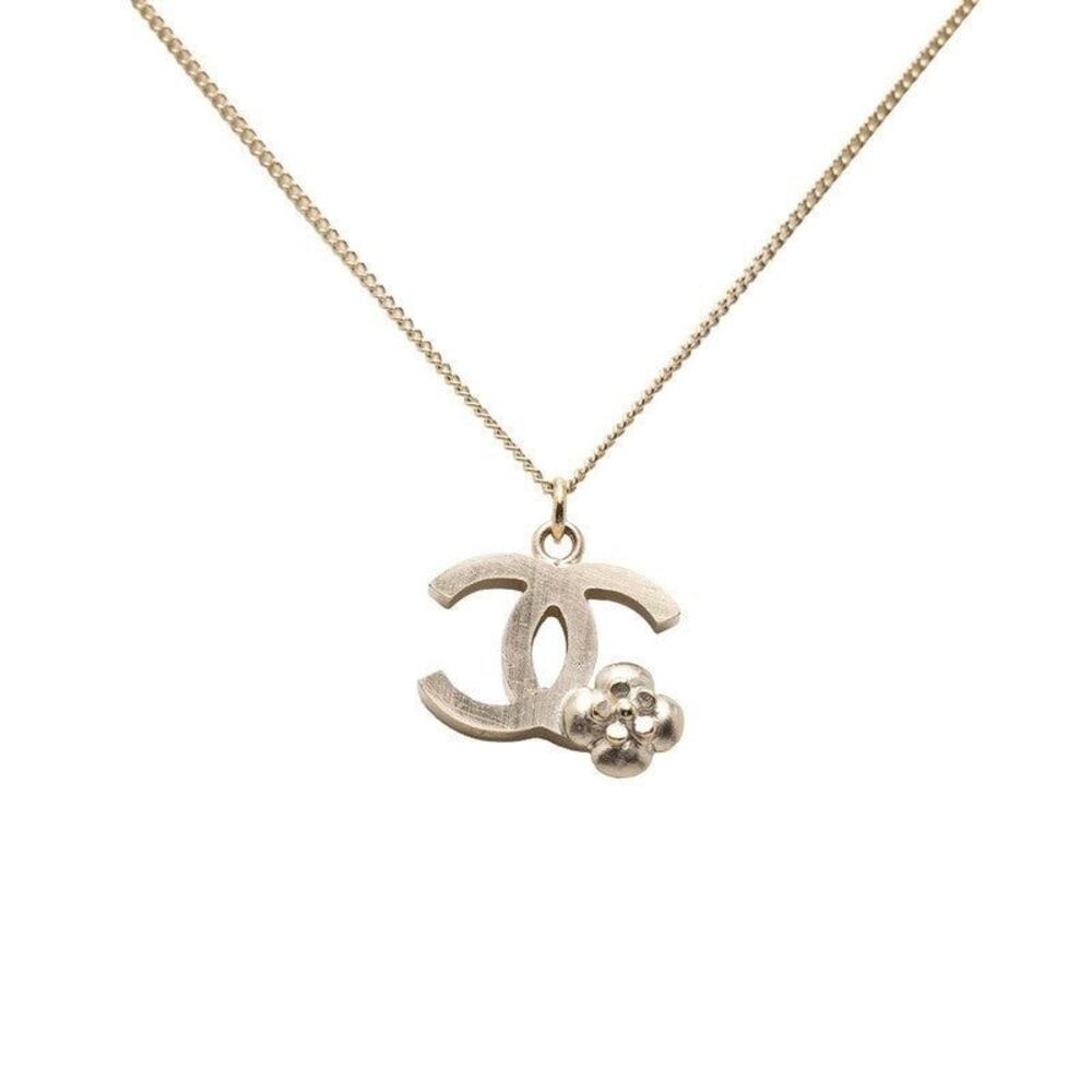 Chanel CC Logo Camellia Necklace Gold Plated
